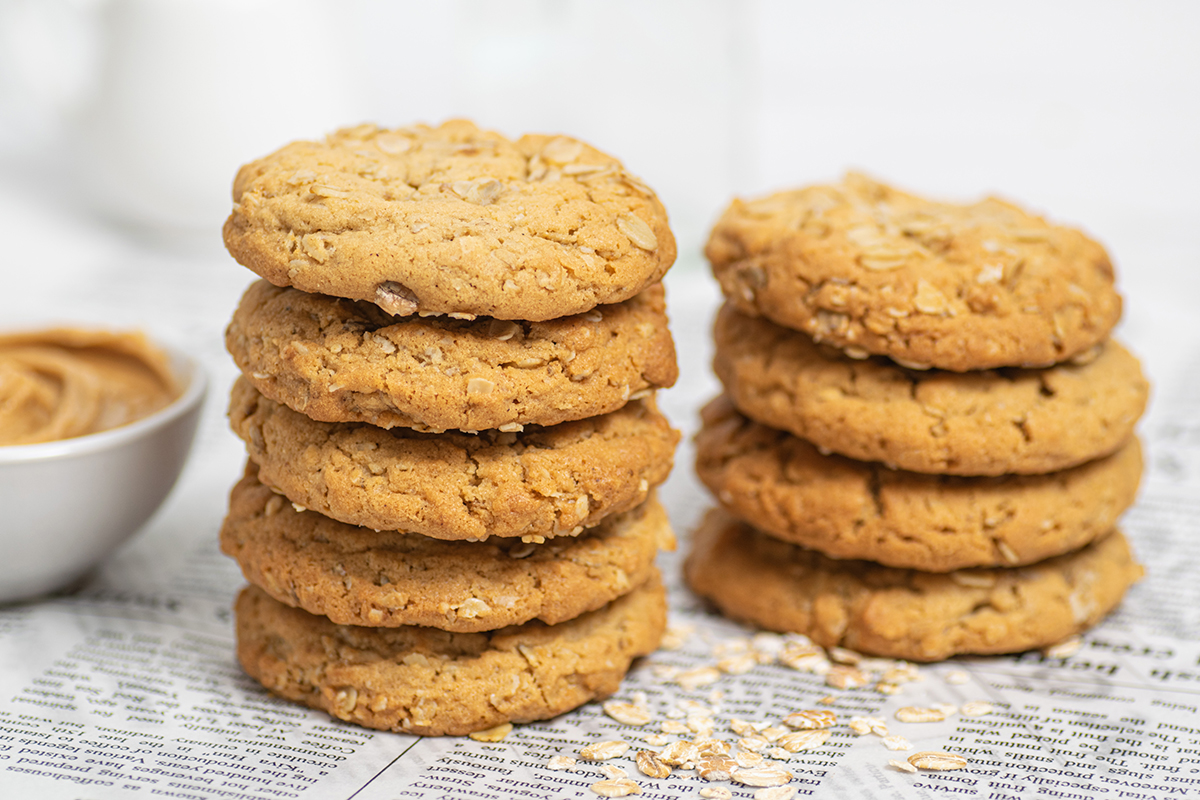 two stacks of peanut butter oatmeal cookies