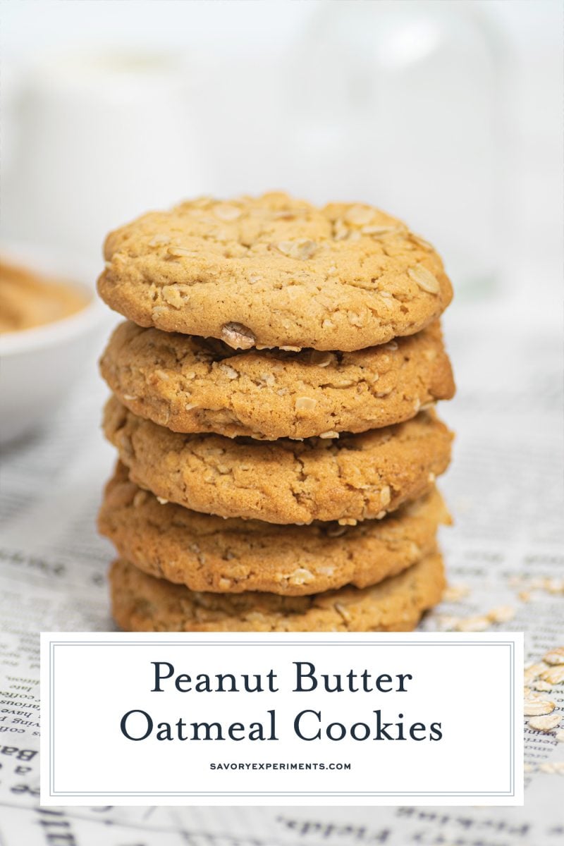 stack of peanut butter oatmeal cookies for pinterest