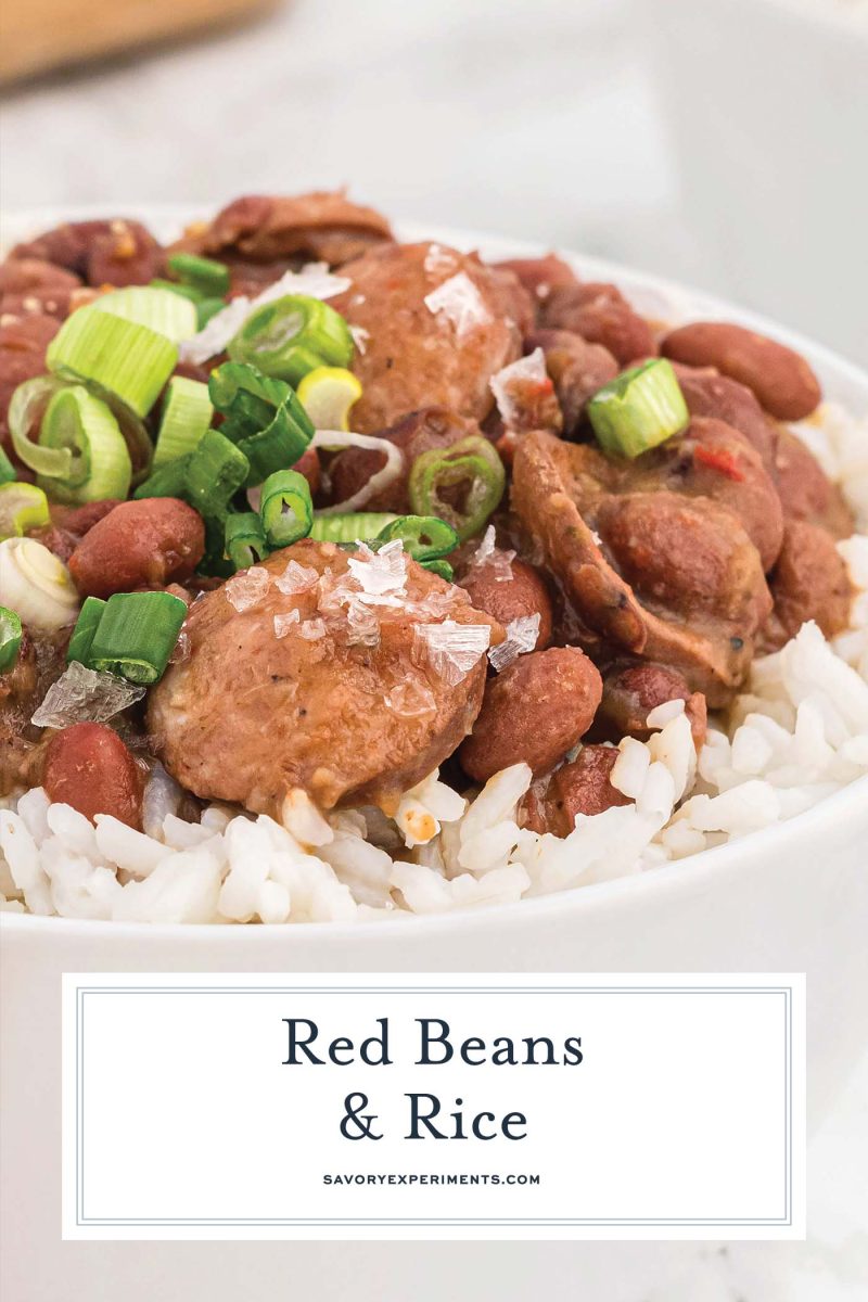 close up angle of red beans and rice 