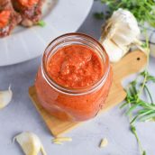 overhead angle of romesco sauce