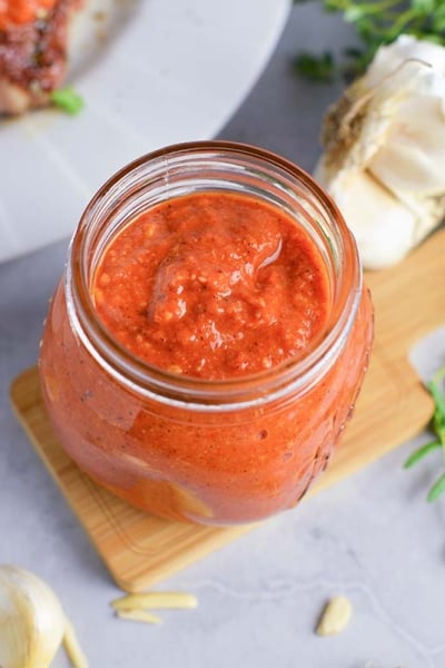 overhead angle of romesco sauce