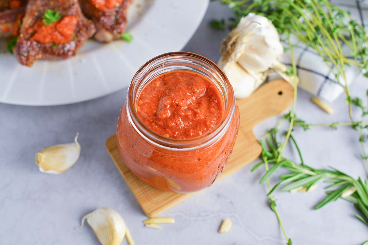 overhead angle of romesco sauce