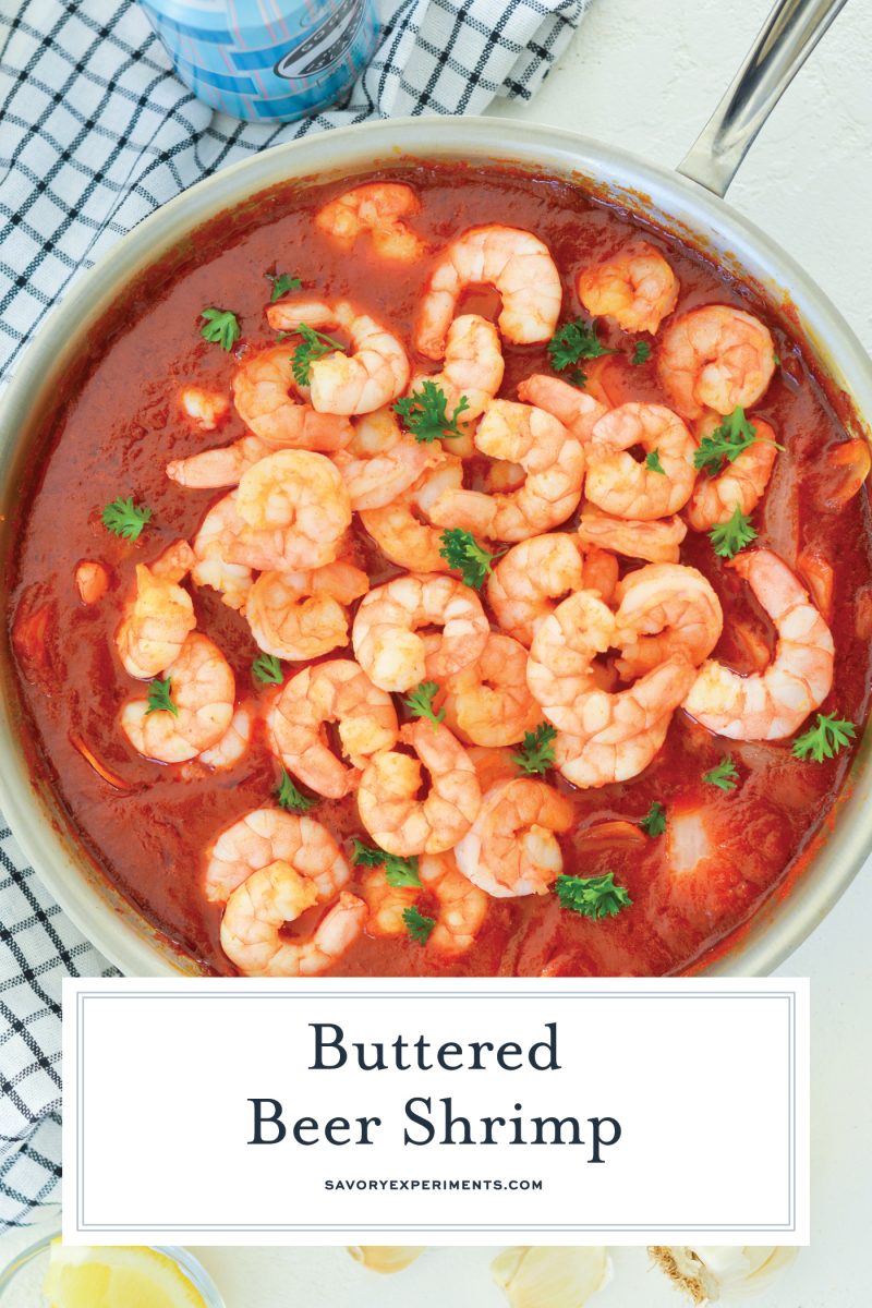 shrimp in a tomato based sauce in a skillet