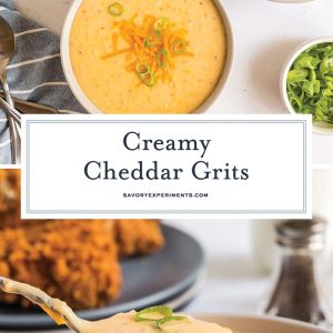 collage of creamy cheddar grits for pinterest