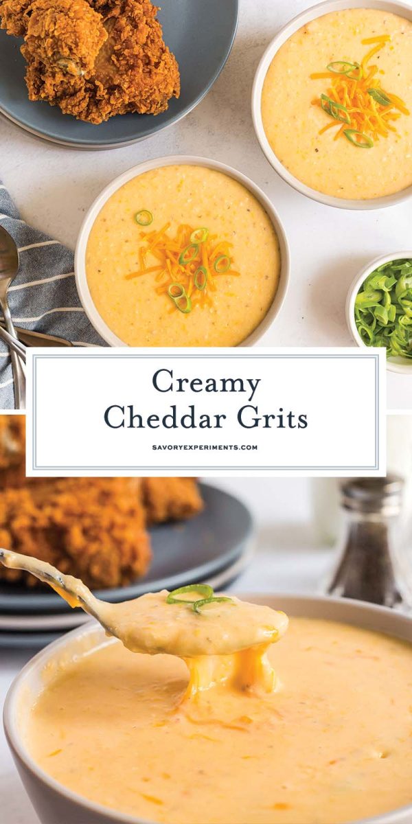 collage of creamy cheddar grits for pinterest