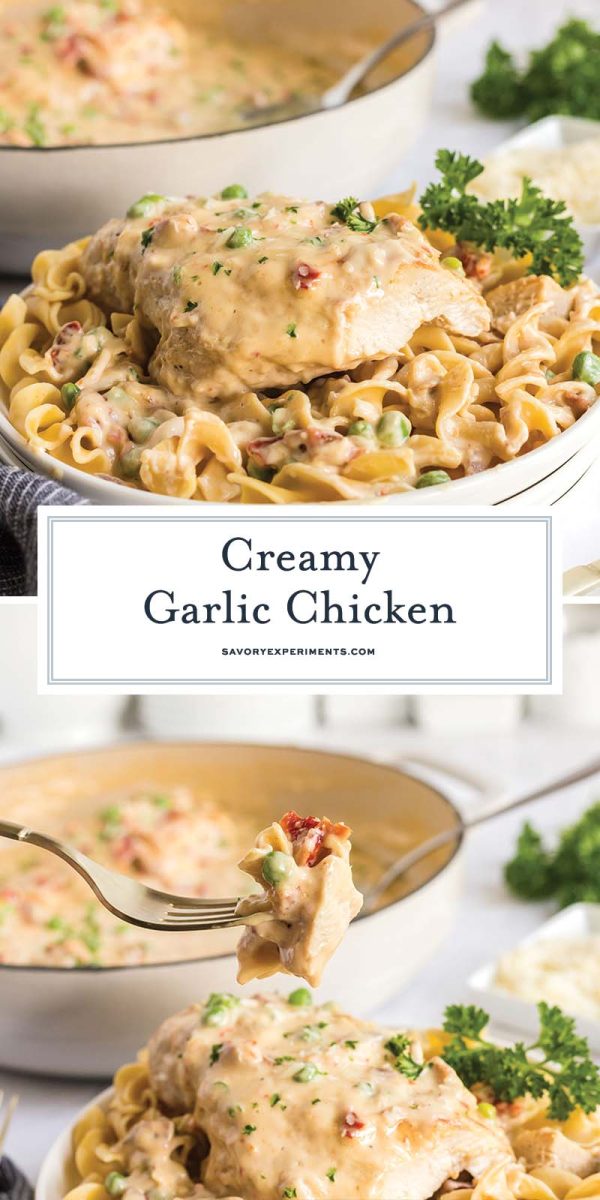 collage of creamy garlic chicken for pinterest