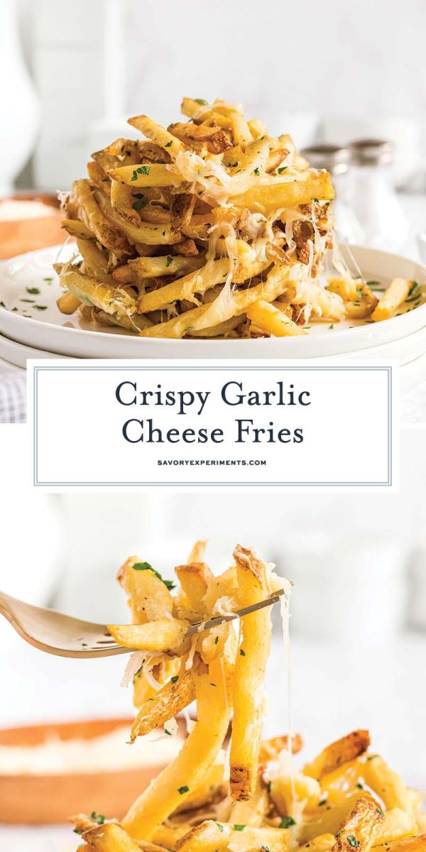 collage of garlic cheese fries for pinterest