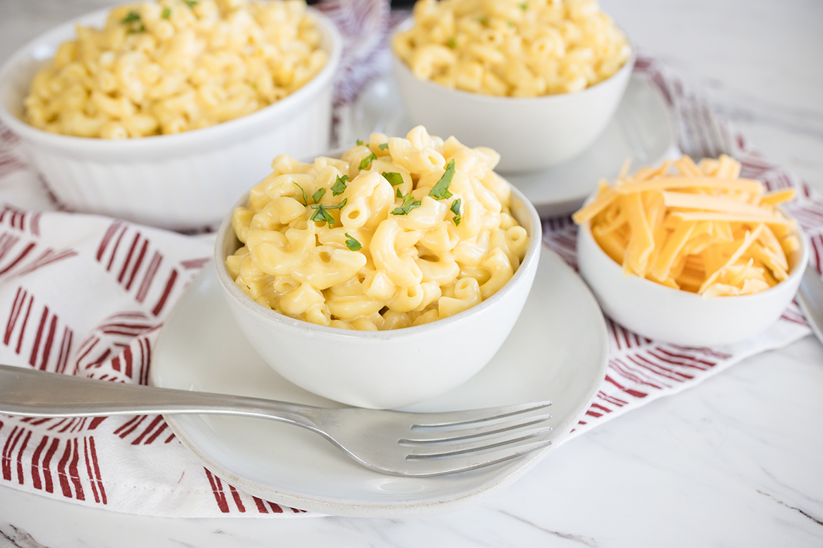 three bowls of mac and cheese