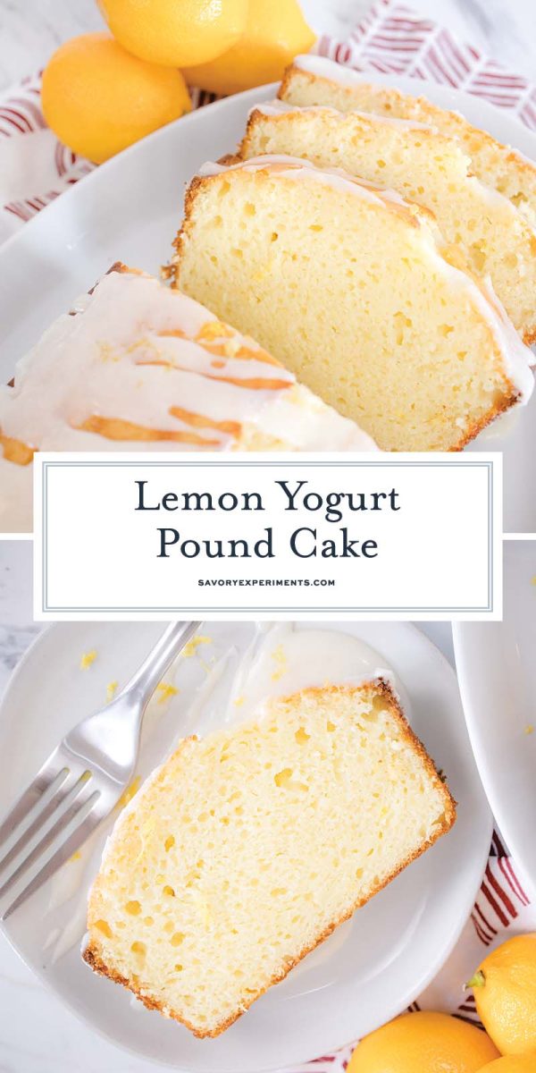 collage of lemon yogurt pound cake for pinterest