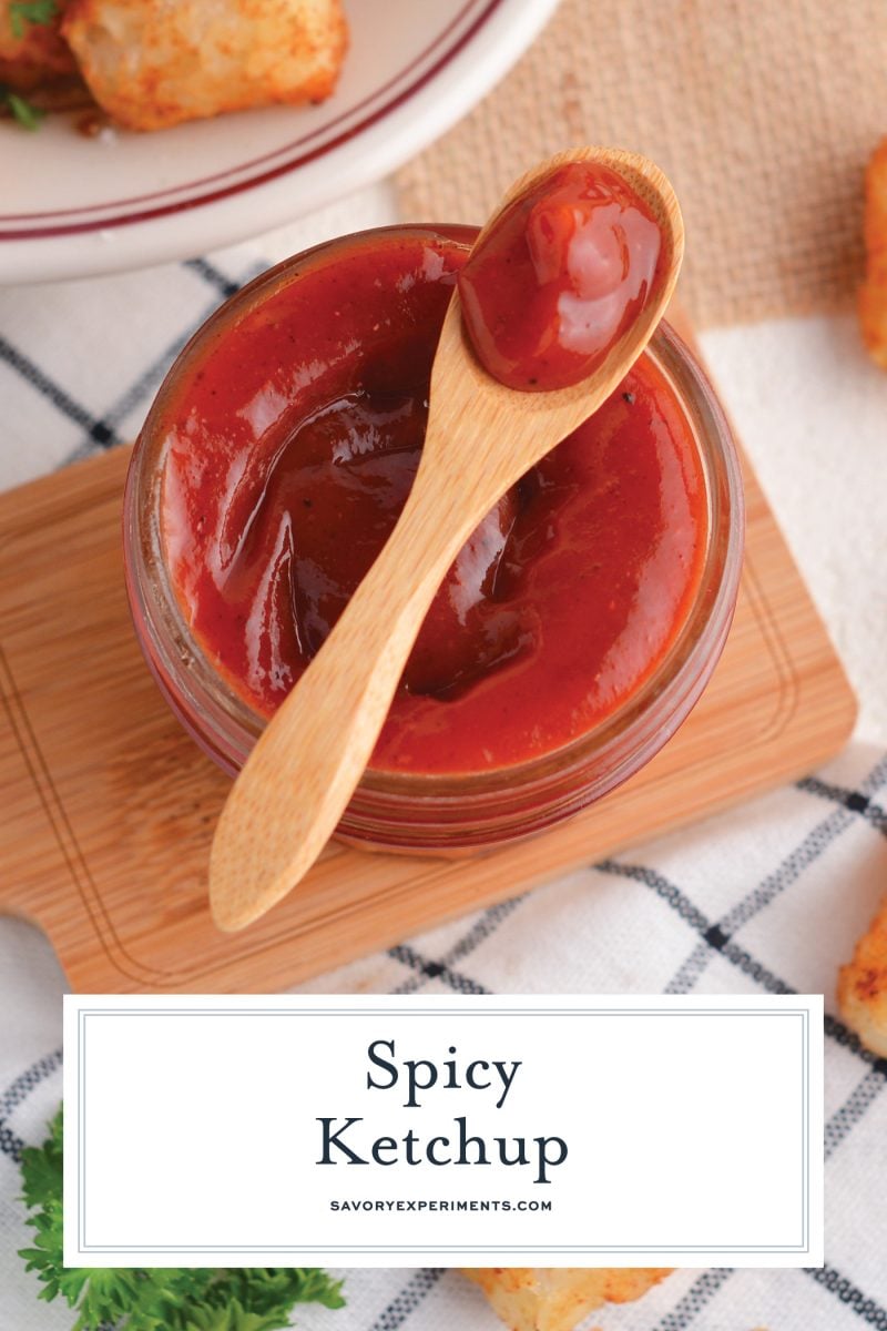 close up of ketchup in a bowl with a spoon 
