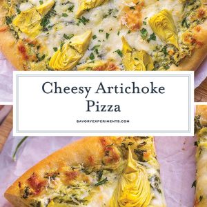 collage of artichoke pizza for pinterest