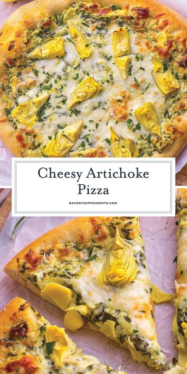 collage of artichoke pizza for pinterest