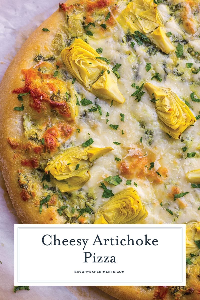 overhead shot of artichoke pizza