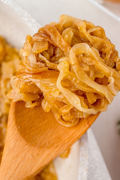 caramelized onions on a spoon