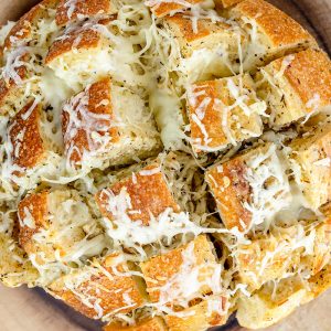 close up of garlic pull apart bread