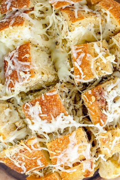 close up of garlic pull apart bread