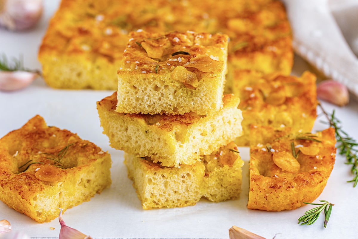 stack of rosemary focaccia bread