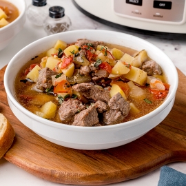 straight on shot of slow cooker beef stew