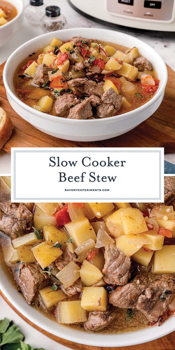 collage of slow cooker beef stew for pinterest