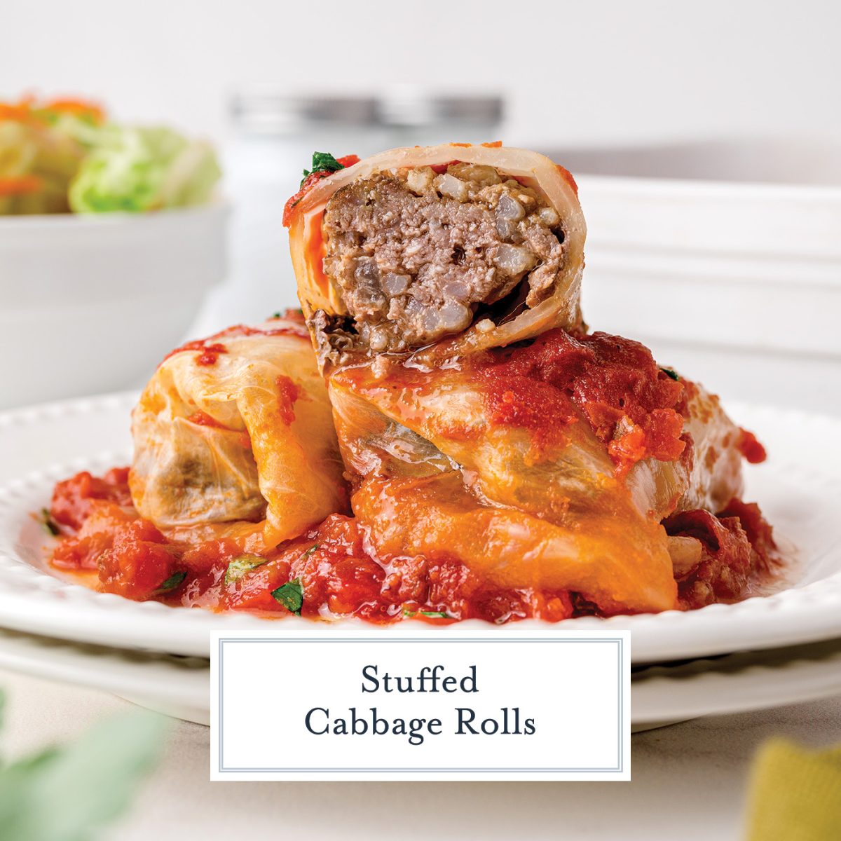 cabbage roll cut in half with text overlay for facebook