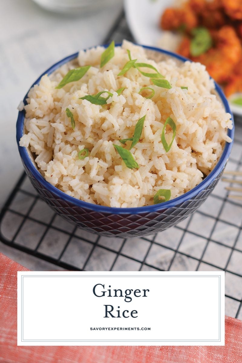 close up of ginger rice with scallions 