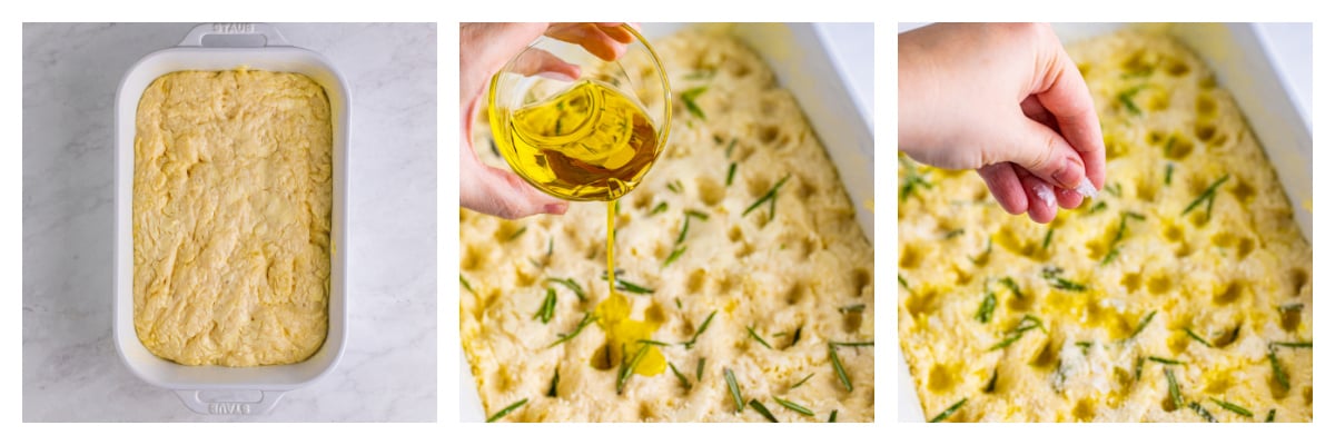 step-by-step of how to make rosemary focaccia bread 