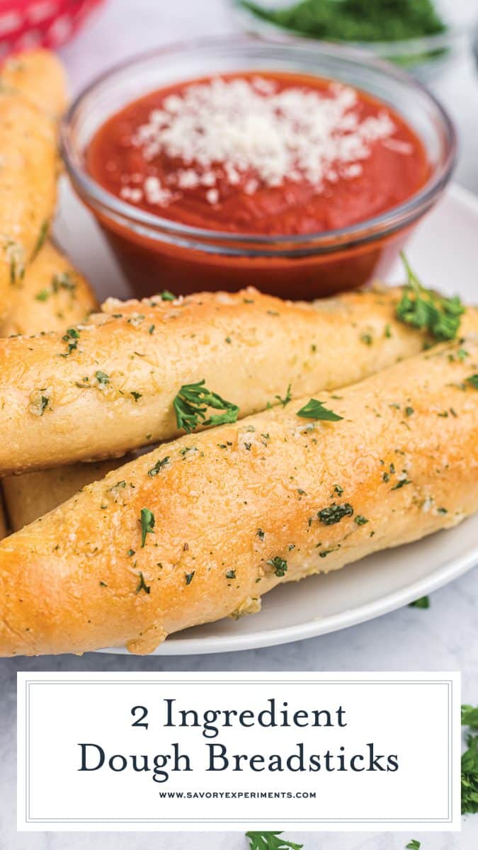 close up of breadsticks with a text overlay