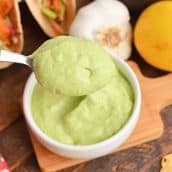 spoon holding green goddess dressing