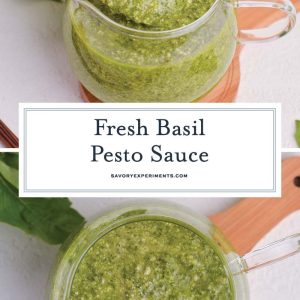 collage of basil pesto sauce for pinterest