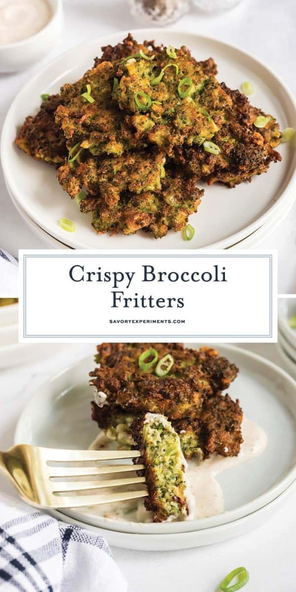 collage of broccoli fritters for pinterest