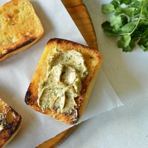 overhead shot of butter on bread