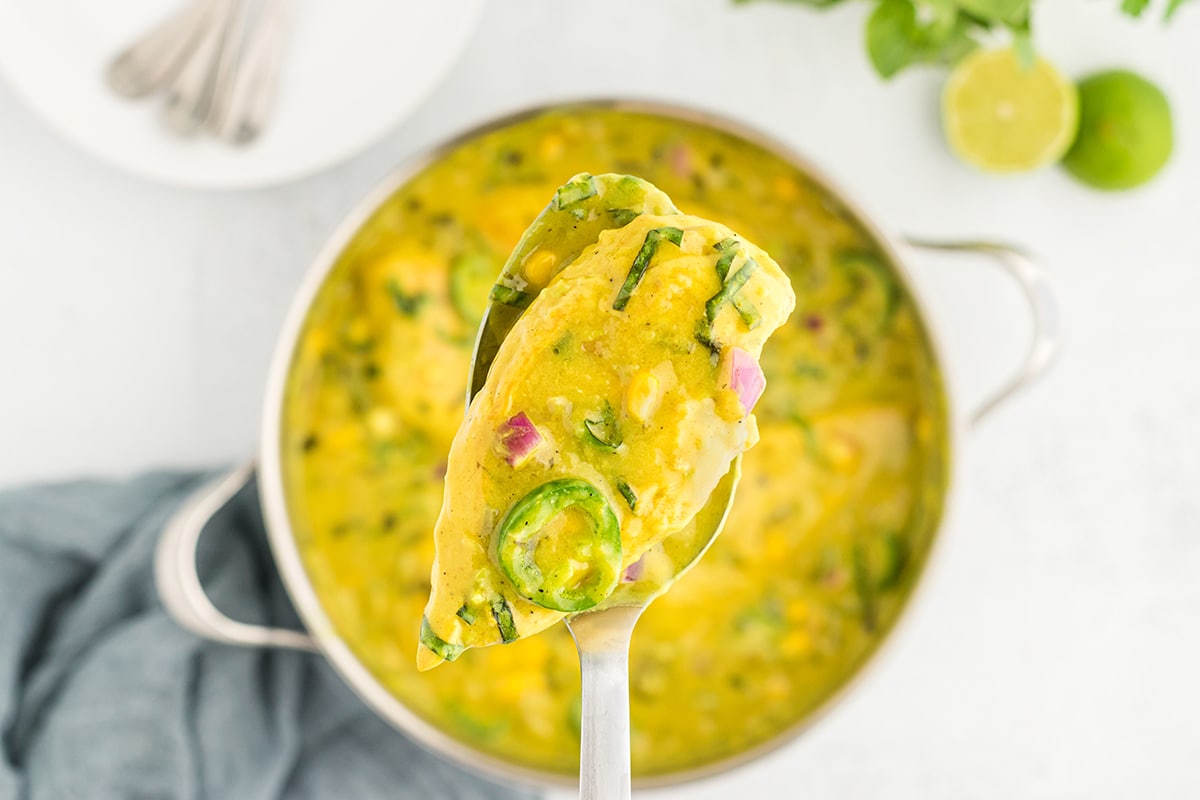 coconut curry chicken on a spoon