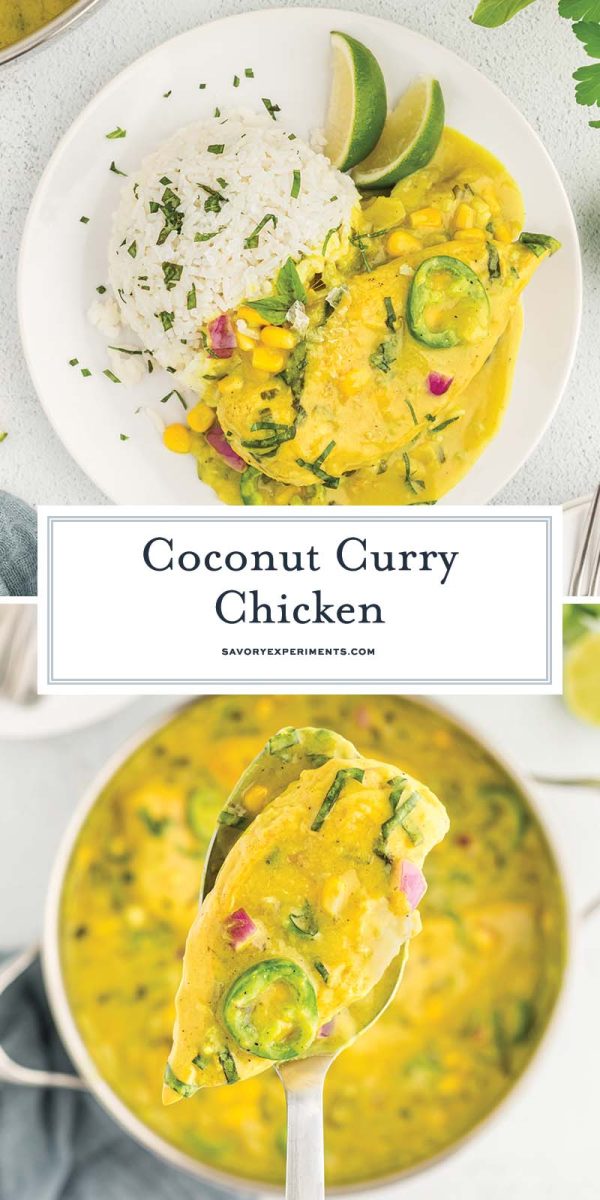collage of coconut chicken curry for pinterest