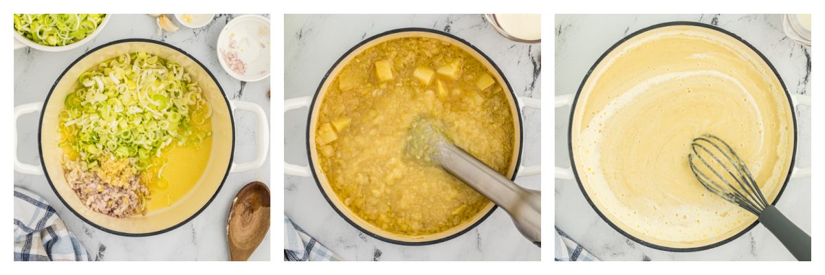 collage of how to make leek and potato soup