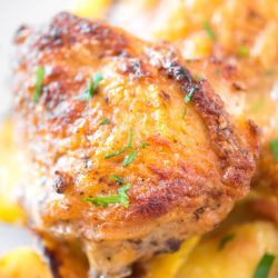 close up of baked chicken thigh