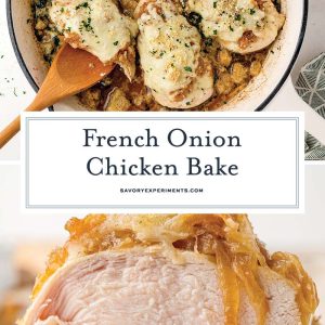 collage of french onion chicken bake for pinterest