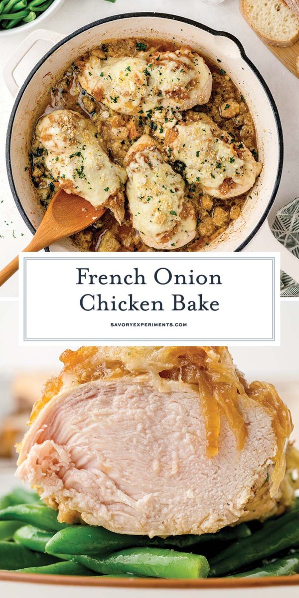 collage of french onion chicken bake for pinterest