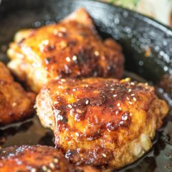 honey garlic chicken in pan