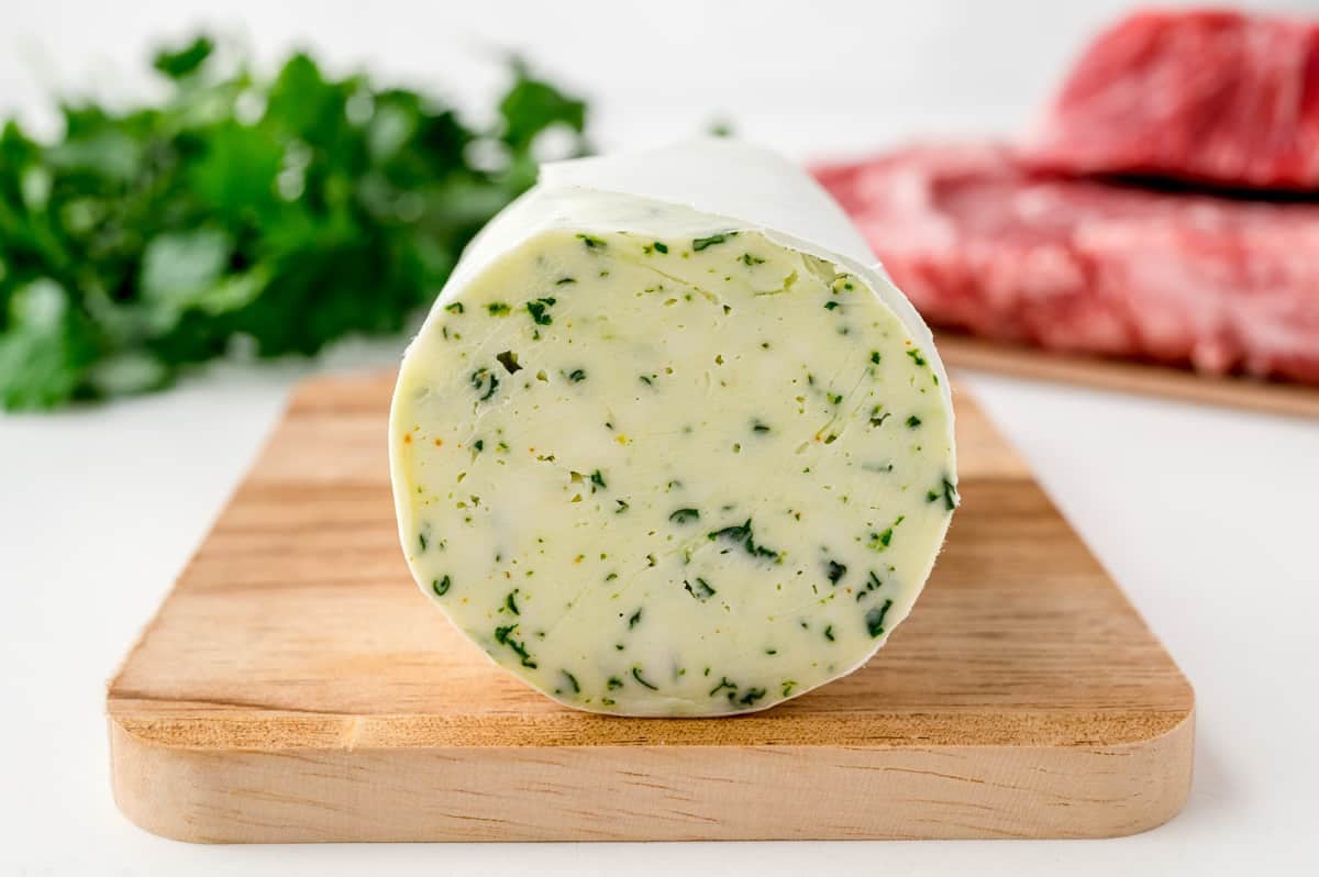 sliced maitre d butter on a cutting board