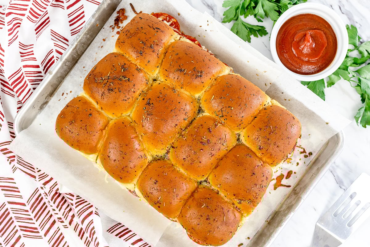overhead shot of pizza sliders