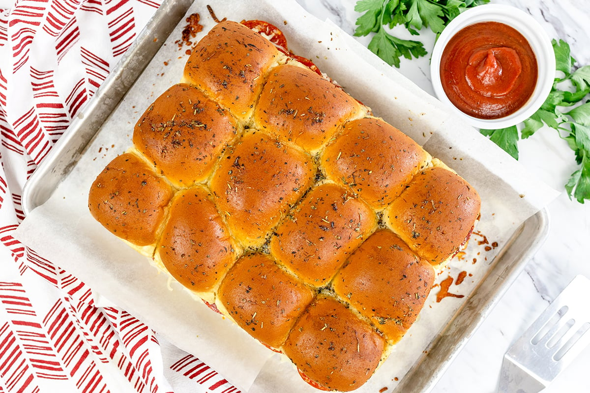 overhead shot of pizza sliders