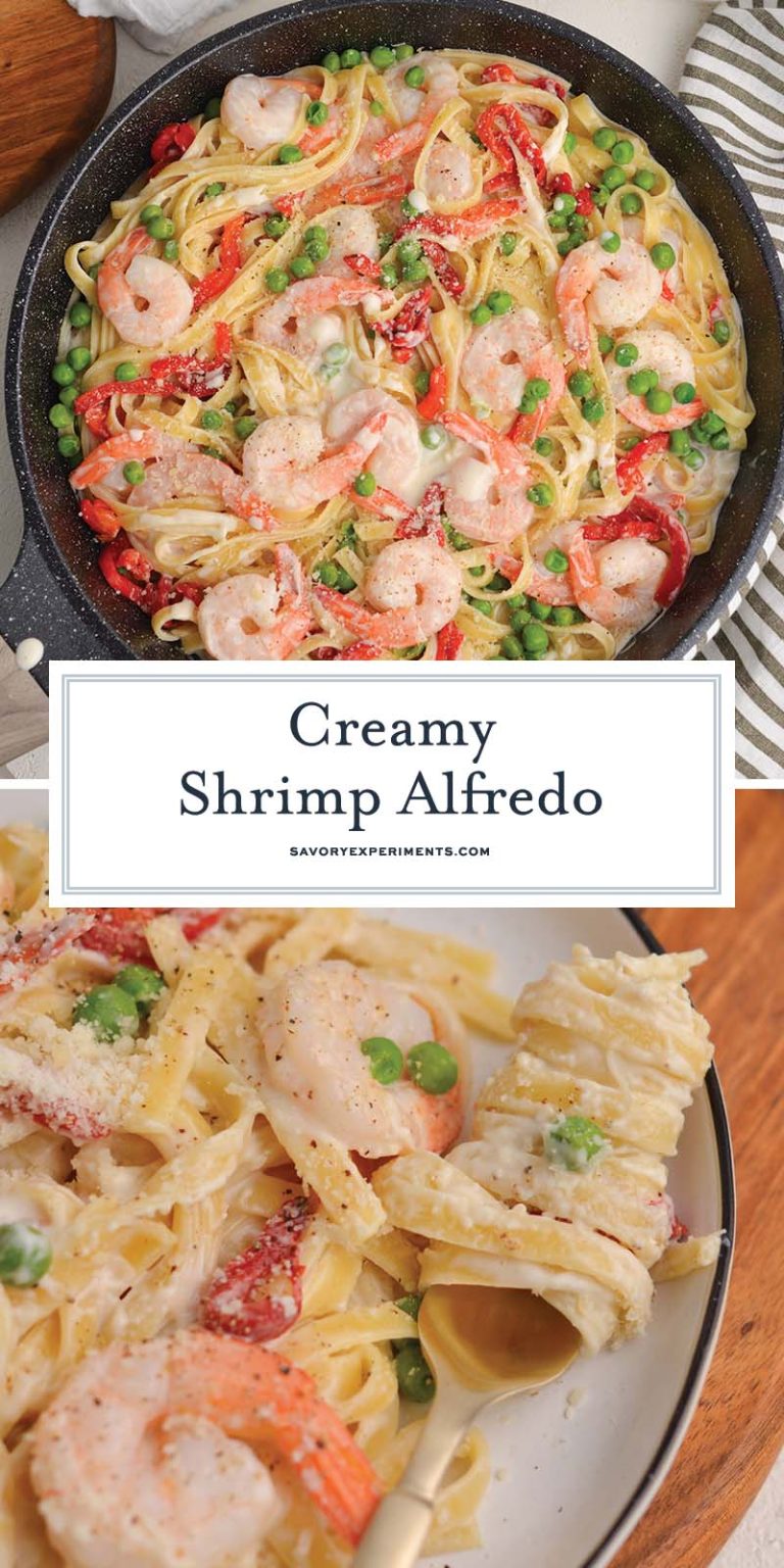 Shrimp Alfredo Sauce Recipe w/ Peas & Roasted Red Peppers
