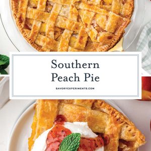 collage of southern peach pie for pinterest