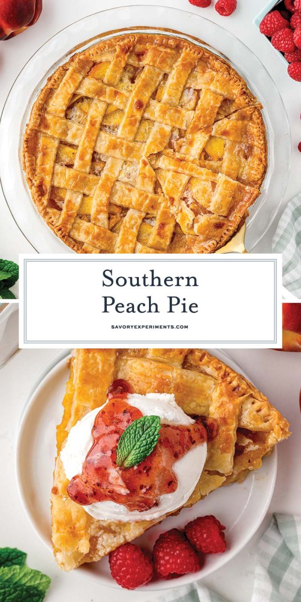 collage of southern peach pie for pinterest