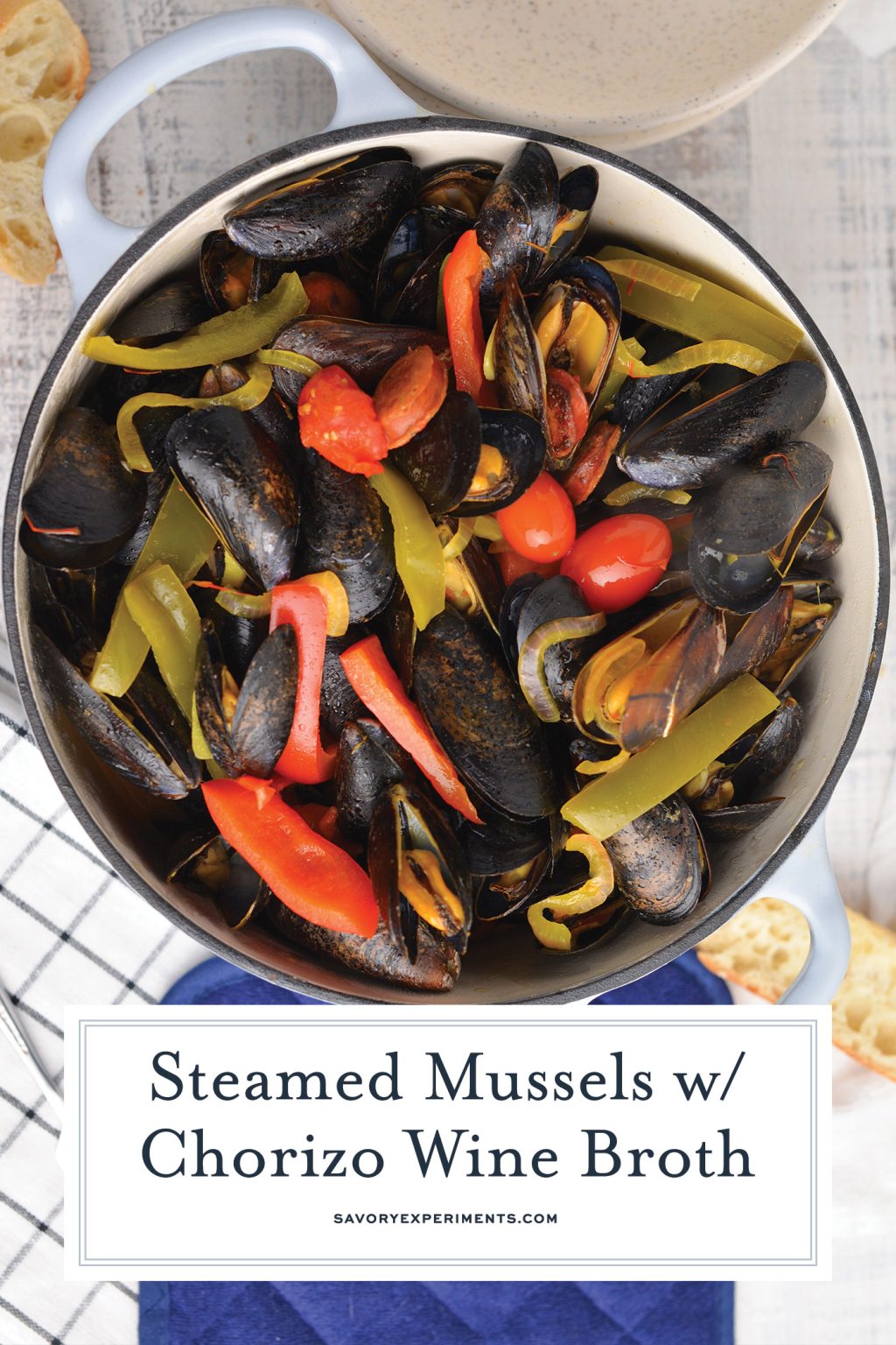 Easy Steamed Mussels in a Chorizo, Saffron, Wine Broth