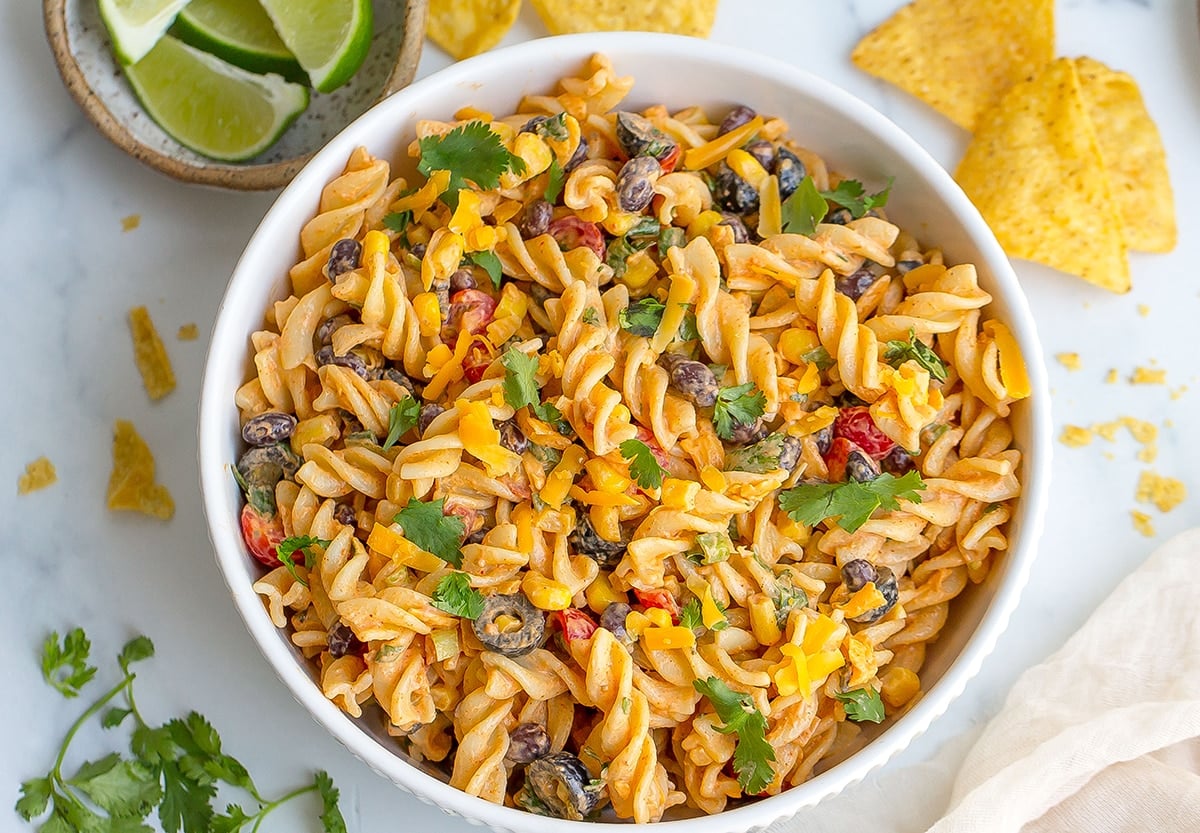 bowl of taco pasta salad