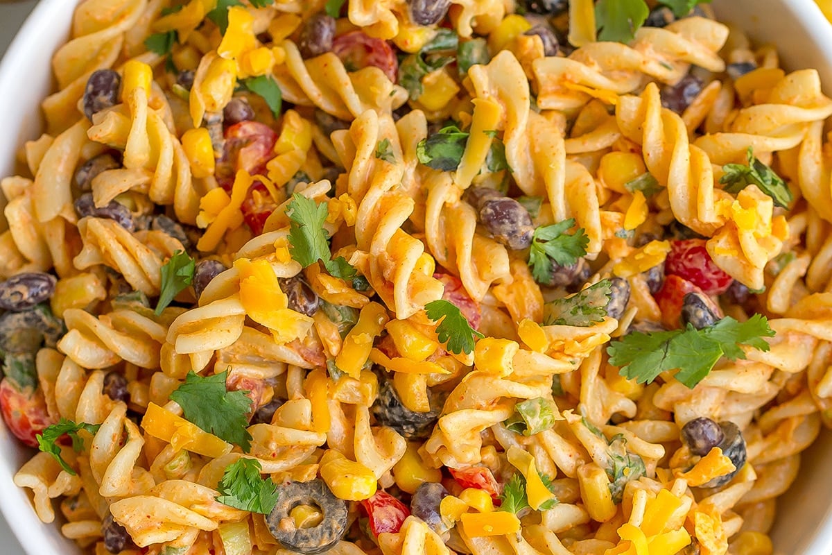 close up of taco pasta salad