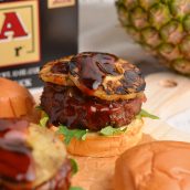 close up of teriyaki burger recipe