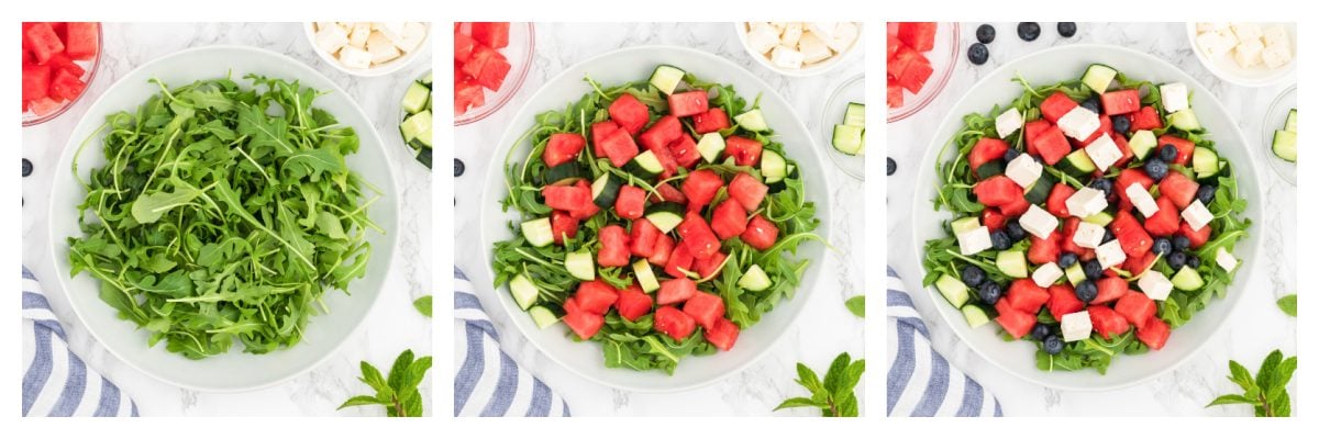 collage of how to make watermelon feta salad