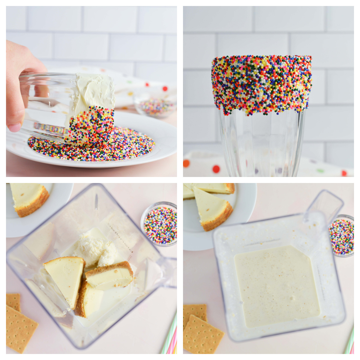 step-by-step images of how to make a cheesecake milkshake 